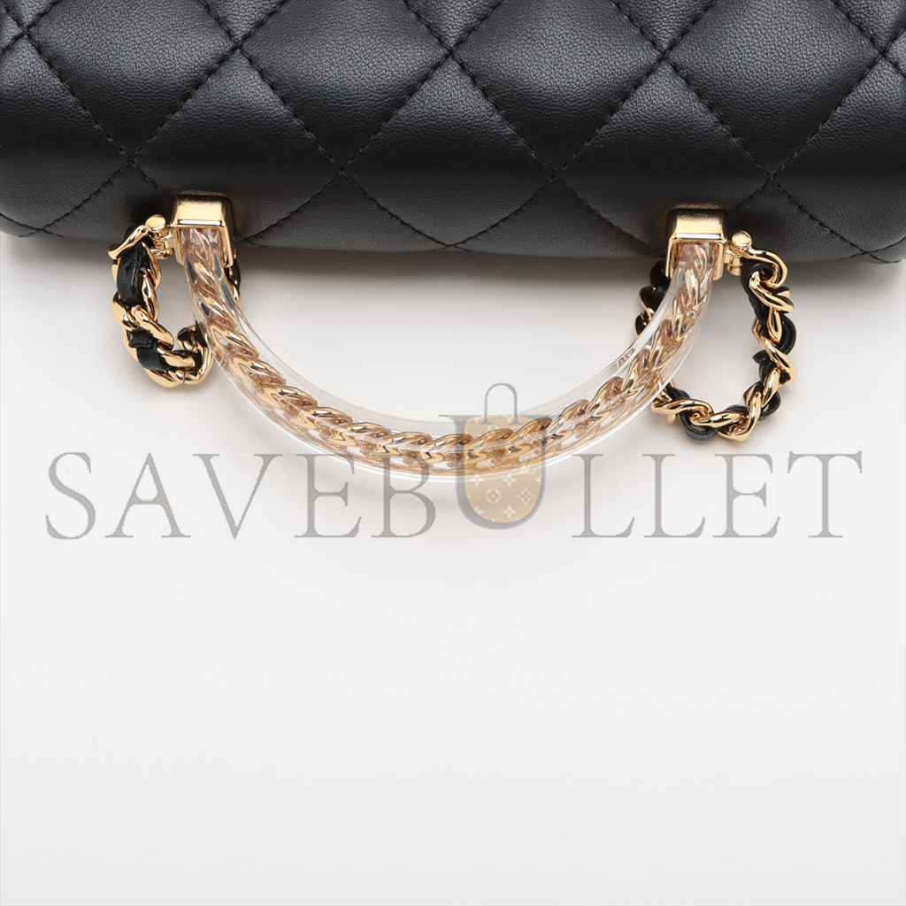 CHANEL MINI MATRASSE 2WAY SHOULDER BAG TOP HANDLE BLACK G GOLD AS4847 (19*12*6cm)